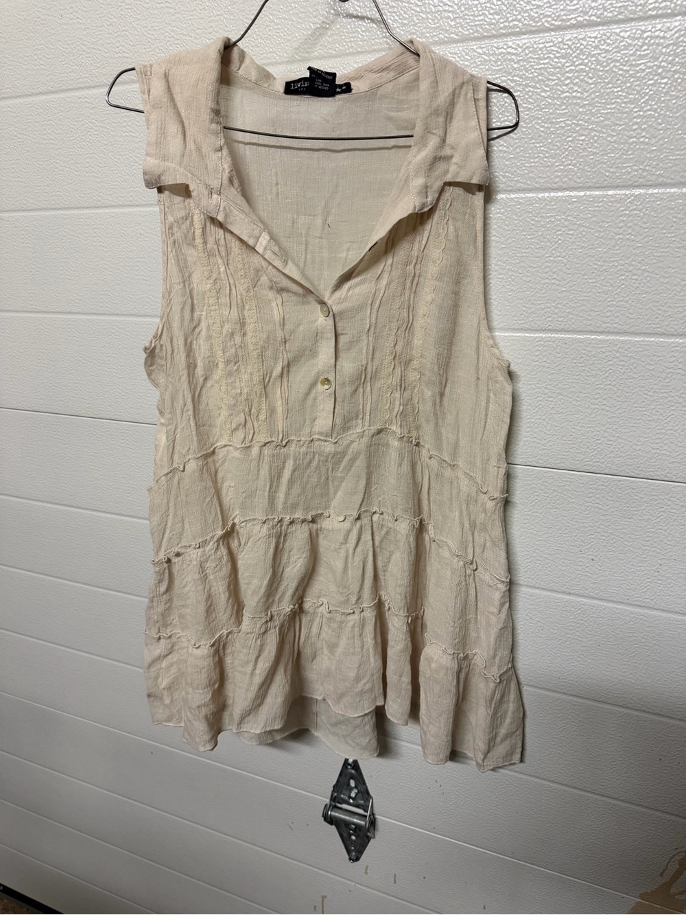 living doll Soft Cream Sleeveless Tiered Top